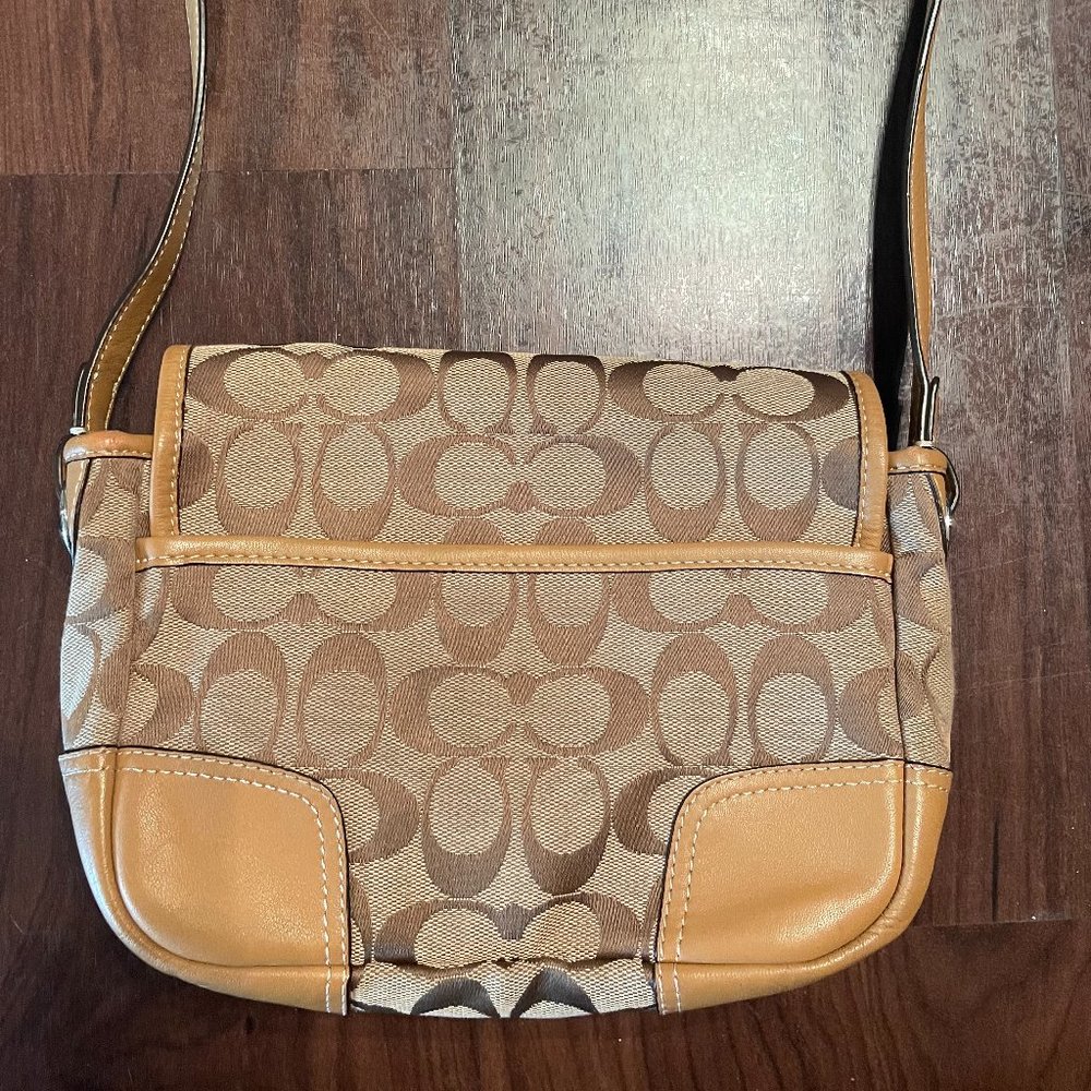 COACH Signature Tan Canvas Leather Crossbody Bag - Picture 6 of 7